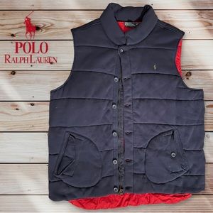 EUC Vintage Mens POLO RALPH LAUREN Heavy Thick Quilted Cotton Vest Navy Blue